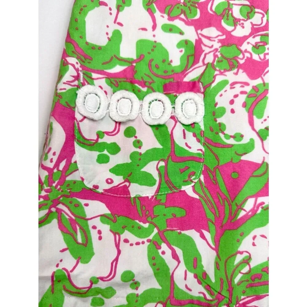 Lilly Pulitzer Girls Classic Shift Dress Sleeveless Cotton Green White Pink sz 3